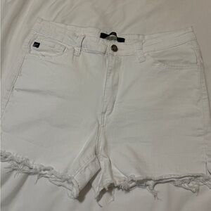 KanCan White Distressed Hem Denim Shorts